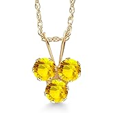 Gem Stone King 14K Yellow Gold Yellow Sapphire 3-Stone Pendant Necklace For Women (0.40 Cttw, Gemstone September Birthstone, Round 3MM, 18 Inch Chain)