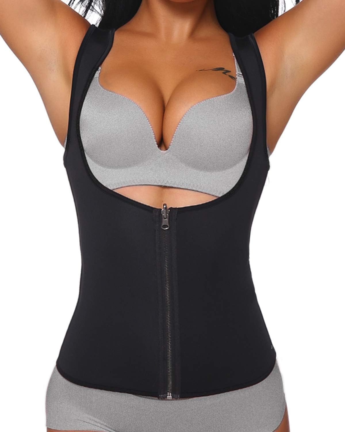CORATED Women Neoprene Sauna Sweat Waist Trainer Vest with Zipper for Weight Loss Gym Workout Body Shaper Tank Top Shirt