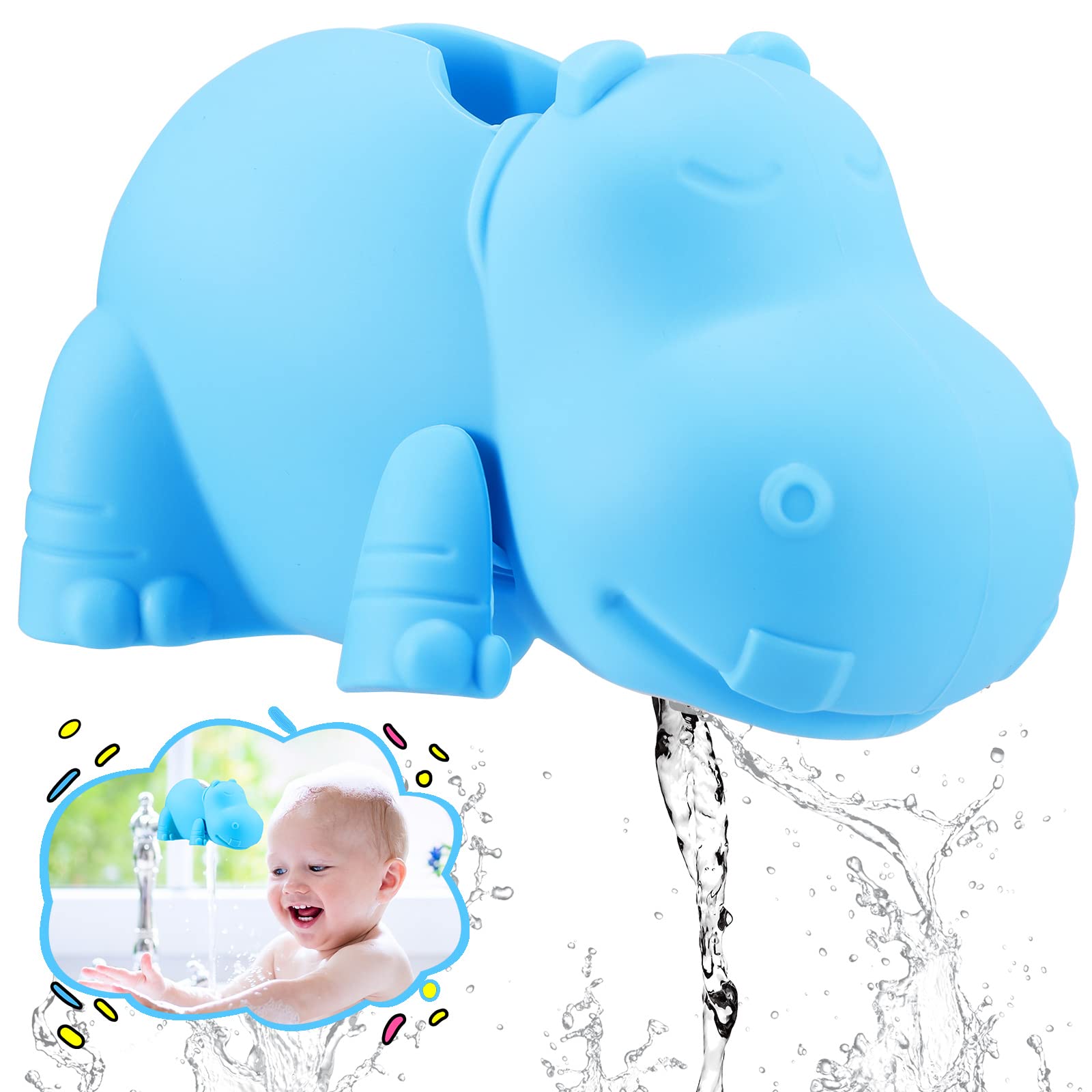 Bath Tap Covers for Kids, Tap Covers for Bath Baby, Cartoon Silicone Hippo Faucet Mouth Protective Cover Protect Babies From Head Collision During Bathing, Suitable for Bathroom Faucets