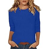 3/4 Length Sleeve Womens Tops 2025 Round Neck Shirts Casual Three Quarter Sleeve Spring Tee