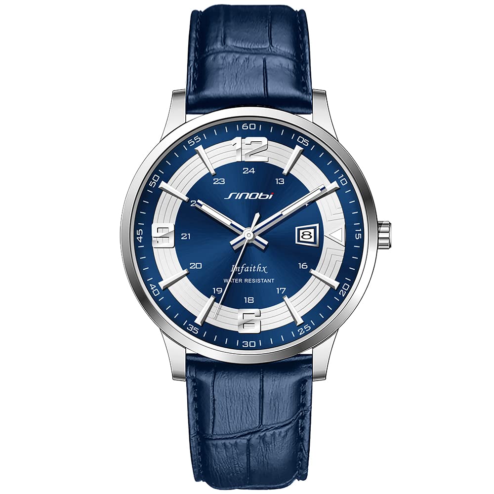 Infaithx Classic Creative Original Vortex Dial Stainless Steel Mesh Strap Leather Sports Waterproof Watch for Men, Blue-Number-Leather, Strap