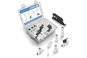 Sweezwon 26Pcs 1/4" Quick Connect Water Line Fittings Kit, Push to Connect Fittings (Ball Valve, Check Valve, T, L, Y, I & Professional Tubing Cutter) for RO/DI, Refrigerator, Ice Maker