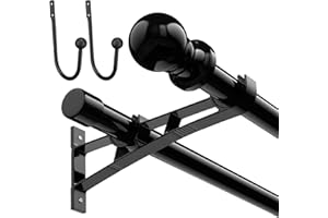 GINGULL Double Curtain Rods 28 to 44 Inch Black 1 Inch Heavy Duty Dual Curtain Rod Set for Windows Drapery Rod Splicing Rods Adjustable Decorative Curtain Rod for Bedroom, Window, Patio, Sliding Glass Door