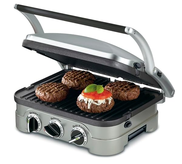 CUISINART GRIDDLER INDOOR GRILL, PANINI PRESS, SANDWICH MAKER & MORE, 5-IN-1 GRILLING, DISHWASHER-SAFE NONSTICK COOKING PLATES, GR-4NP1, STAINLESS STEEL