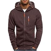 Kroivil Men Hoodies Casual Hoodies for Men with Zip Pockets Full Zip Long Sleeve Sweatshirt Sports Hooded Jacket