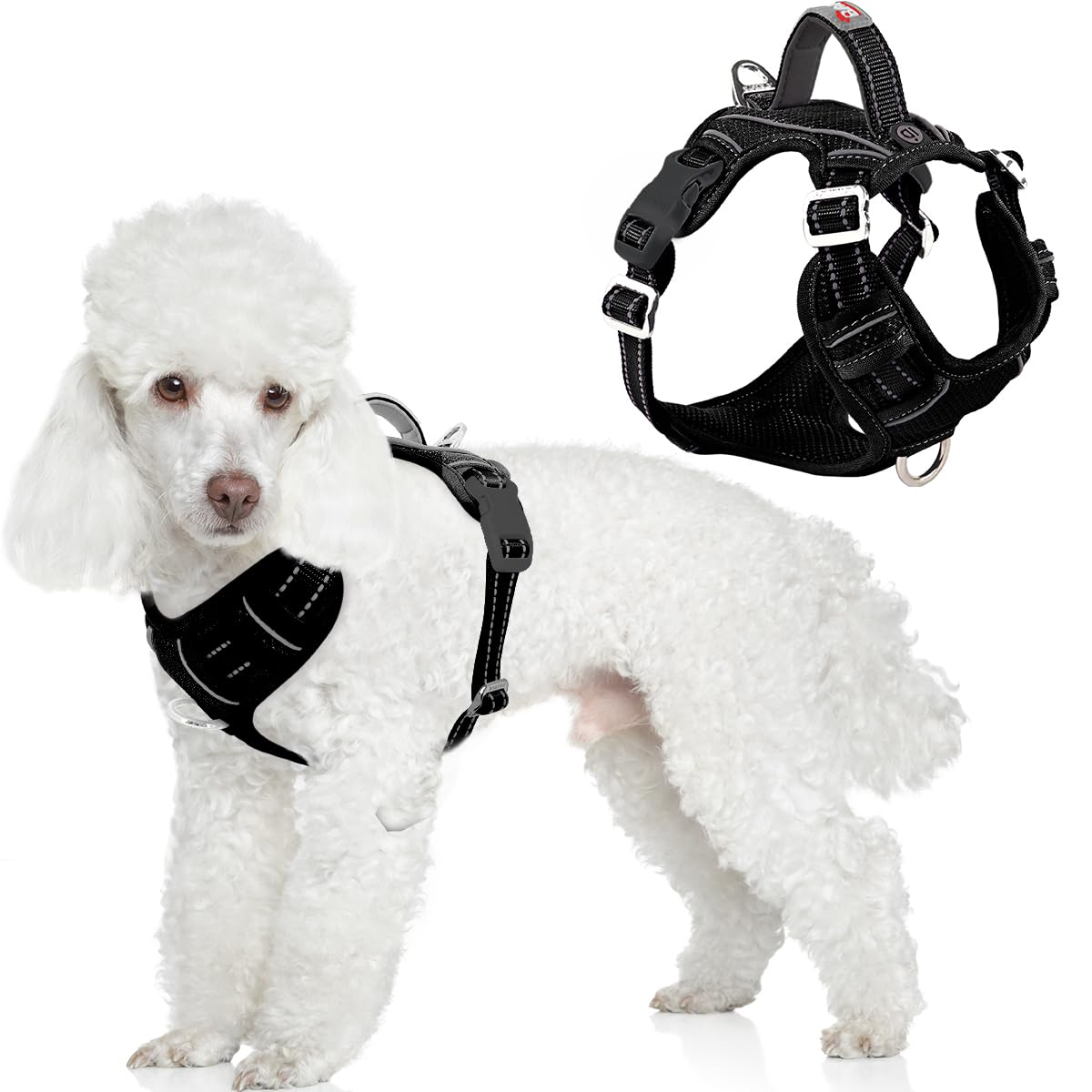 BARKBAY No Pull Dog Harness Front Clip Heavy Duty Reflective Easy Control Handle for Large Dog Walking with ID tag Pocket(Black,S)