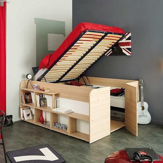 Pharao24 Designerbett mit viel Stauraum Eiche Dekor