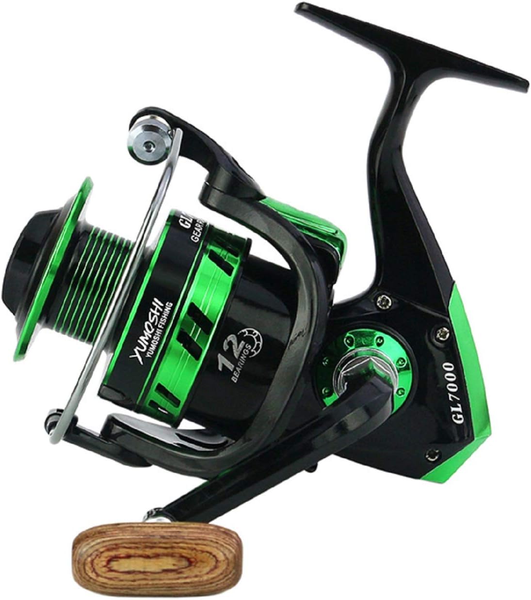 Sanhezhong Fishing Spinning Reel, 5.5 :1 Speed,12BB Light Weight Ultra Smooth Powerful Aluminum Spinning Fishing Reel Available in Sizes 2000,4000,5000,7000, Perfect for Ice Fishing (Black, 7000)