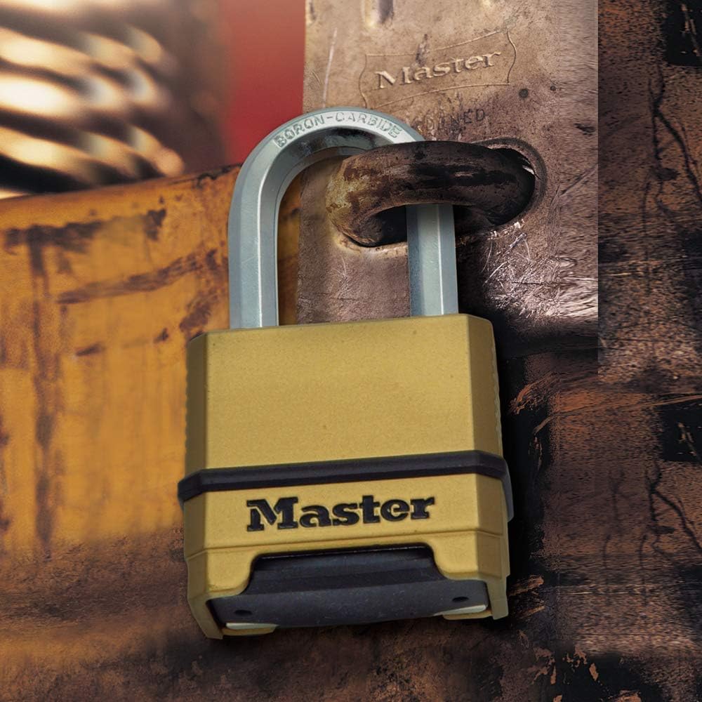 Master Lock M175XDLF Heavy Duty Outdoor Combination Lock, 1-1/2 in. Shackle, Brass Finish - Combination Padlocks - 