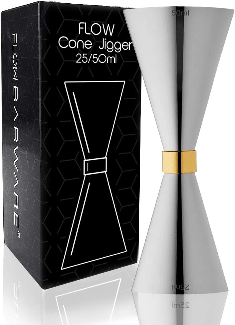 FLOW Barware Cone Spirit Measure, 10-in-1 Jigger, Silver, 11cm x 5cm x 5cm