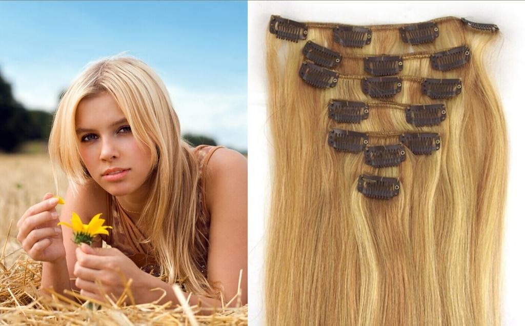 18 613light ash blonde mix blonde Real Remy Human Hair Clip In Hair Extensions 15 Inch 7pc 70g【full head advise2-3 sets！】