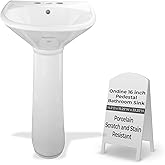 Small Bathroom Pedestal Sink White With Overflow Centerset Faucet Holes Grade A Vitreous China 33 Inch Tall x 16 Inch Wide x 