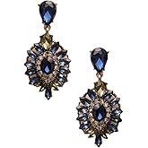 Large Antique Art Deco Vintage Retro Style Blue Sapphire Citrine Rhinestone Wedding Bridal Prom Statement Earrings