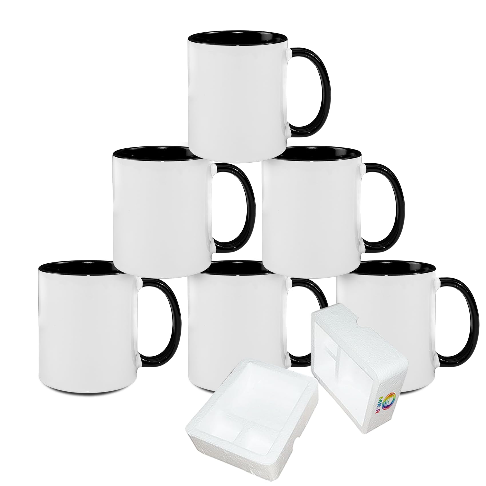 MR.R Sublimation Blanks Dishwasher Ceramic Coffee Mugs with Black Color Mug Inner and Handle Drinking Cup Mug for Milk Tea Cola Water,11oz, Set of 6