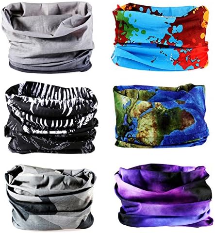 DOUBI Multifunctional Headwear Headwrap Magic Headband Neck Gaiter Elastic Seamless Outdoor Tube UV Face Mask Fashion 6Pcs Scarf Bandanna for Yoga