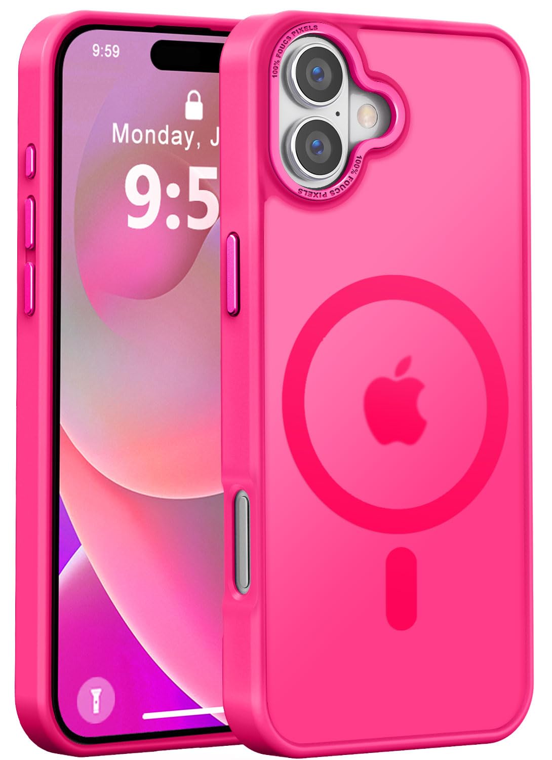 Newfuture Magnetic for iPhone 16 Case Matte Shockproof, Hot Pink
