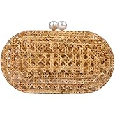PENGZHI Women Acrylic Rattan Clutch Purse Rattan Woven Evening Bag Wedding Party Purse Summer Beach Wicker Shoulder Handbag