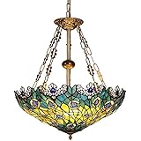 Carl Artbay Tiffany Single Head Chandelier, Stained Glass Peacock Pattern Handmade Lampshade Openwork Lace 20 Inch 3-Light Multipurpose Ceiling Decorative Lighting Chandelier