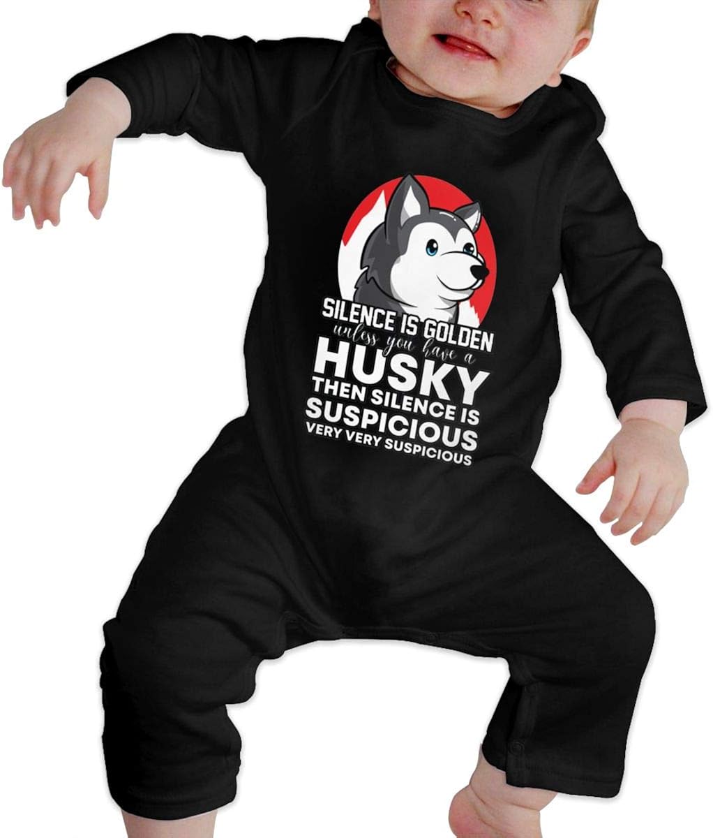 Husky Dog Silence is Golden Baby Long Sleeve Bodysuit