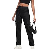 FREEOAK Women's High Waisted Cargo Pants Baggy Y2K Streetwear Stretchy Pants with 6 Pockets Ankle Drawstring