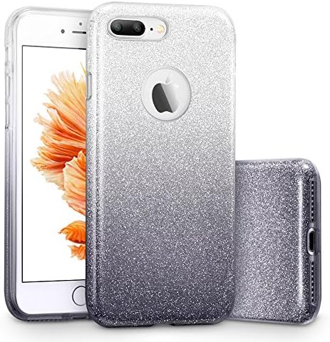 Apple 5.5" iPhone 7/8 Plus Case Bling Bling Glitter Sparkle Premium Cover, Flash Pretty Cute Sweet Dream Royal Luxury Dimond Love Heart Style for Girls Women Girlfriend Wife Honey Gift (Silver/Grey)