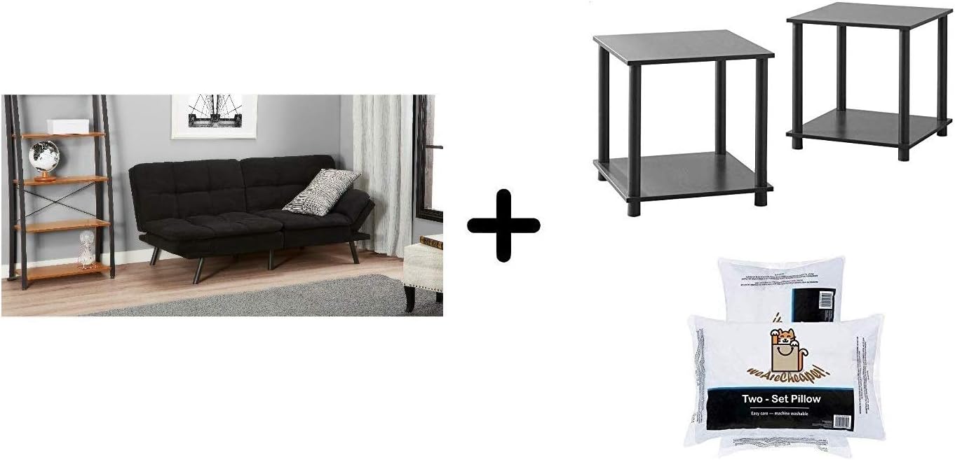 Amazon Com Mainstay Memory Foam Futon Black Suede Bundle With 2