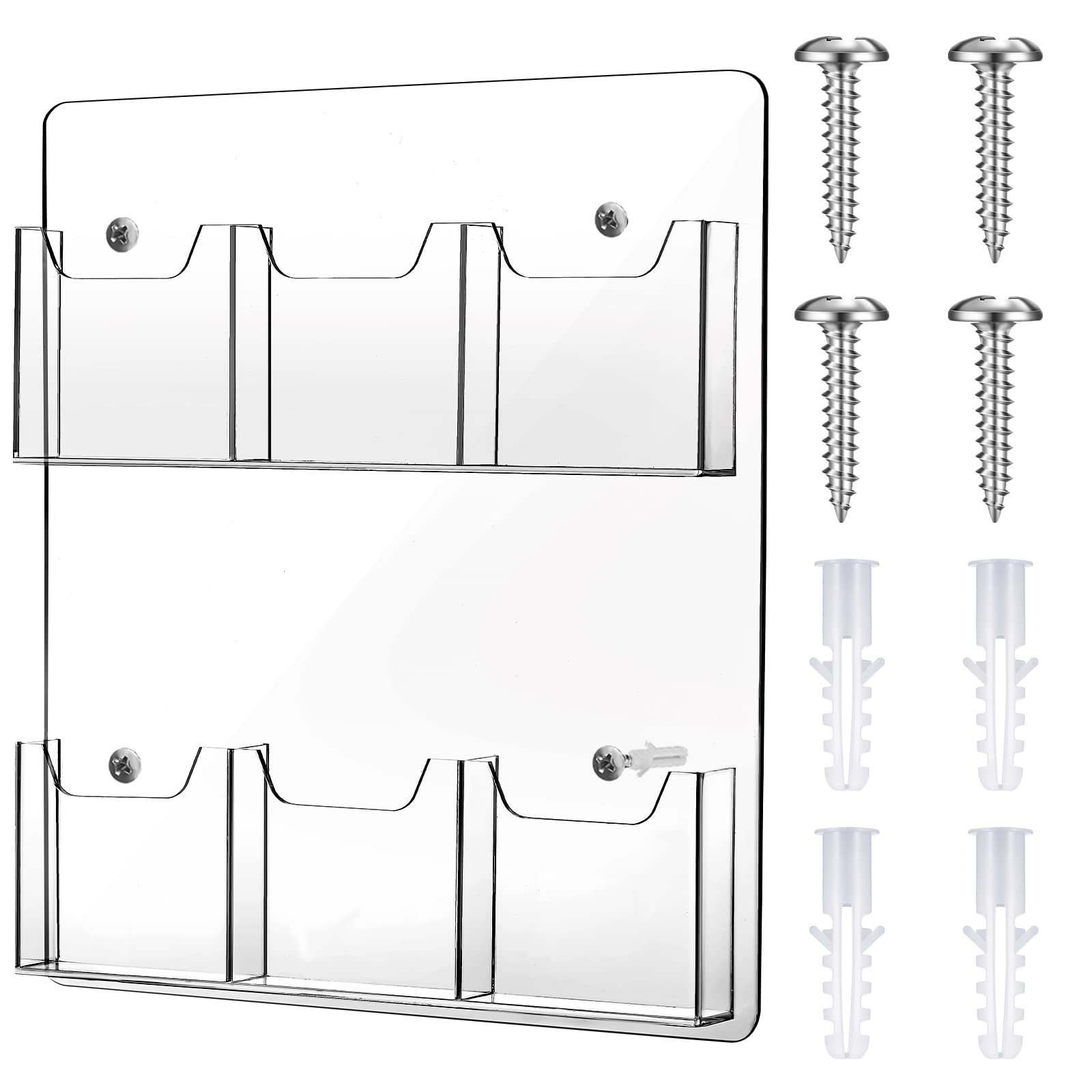 Photo 1 of Eersida Acrylic Brochure Pamphlet Holder Brochure Display Stand Business Tri Fold Multi Slot Holder Rack Wall Mount Clear Pocket Space Saver for Flyer Literature Menu Advertise(6 Pockets)