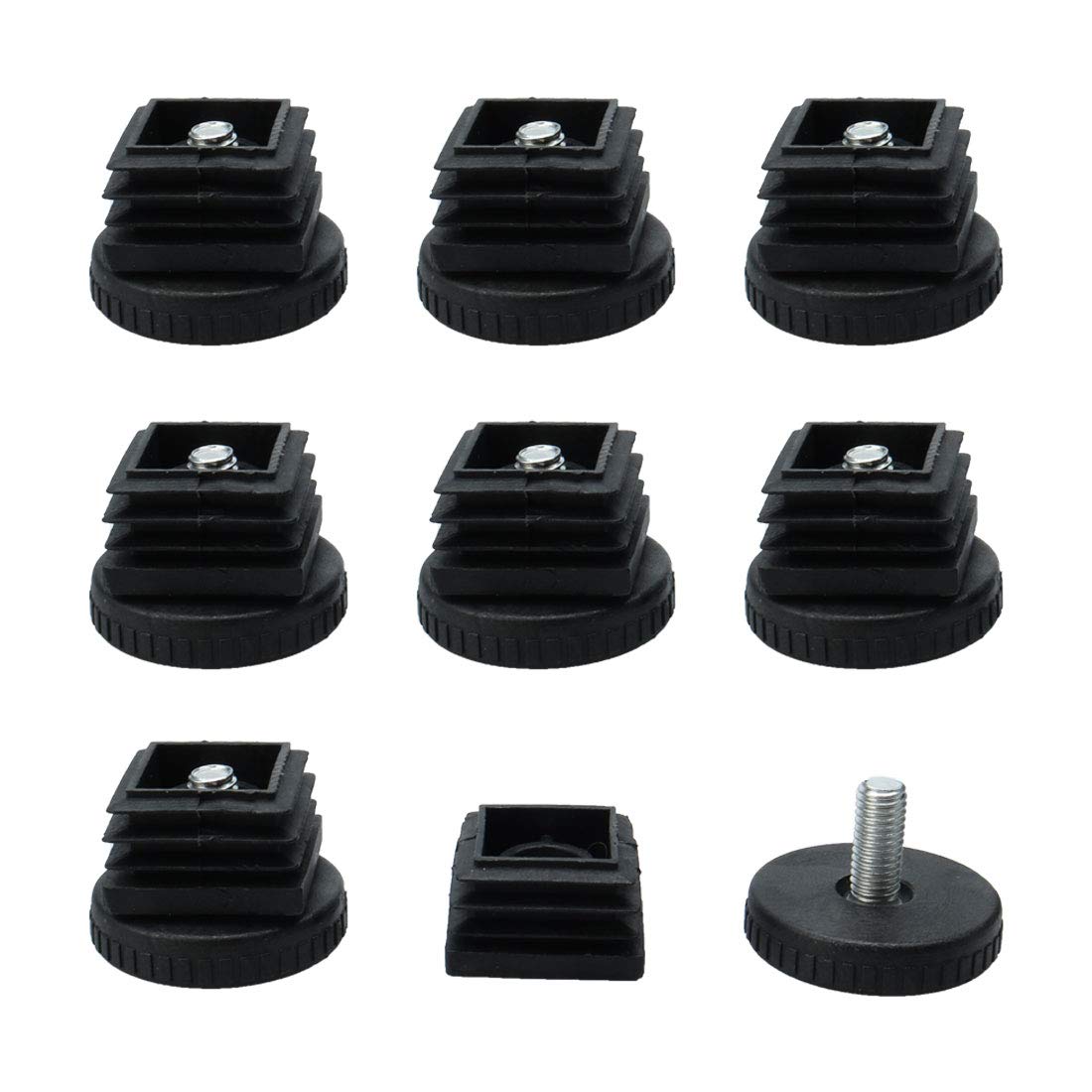 sourcingmap Adjustable Leveling Feet 25 x 25mm Square Inserts Furniture Glide 8 Sets