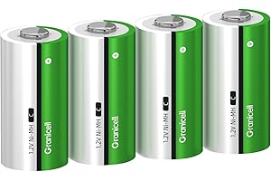 Granicell 4 Pack 5000mAh Rechargeable C Batteries, 1300 Cycles NiMH C Cell Batteries, Solar Pre-Charged, Low Self-Discharge, 