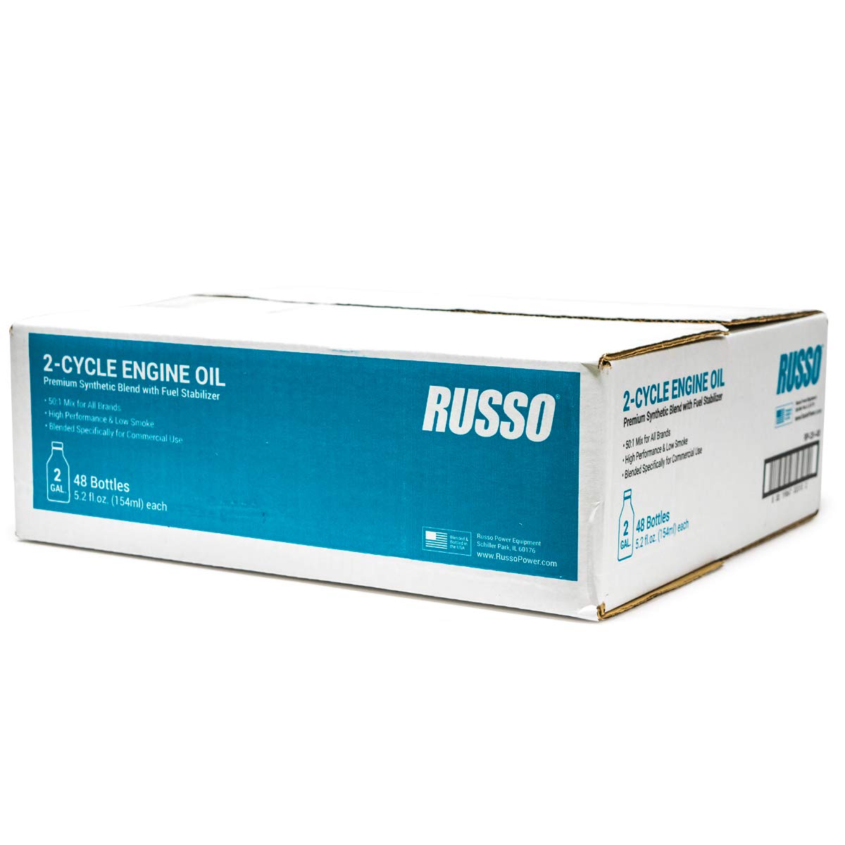 Russo Case 48 Bottles Synthetic Blend 2 Cycle Motor Oil 5.2 Oz 50:1 Mix 2 Gallon for Echo Stihl Husqvarna