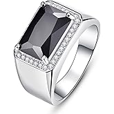 Yaresul 7ct Created Sapphire|Black Onyx Rings for Men White Gold Plated Mens Ring Rectangle Cut Simulated Gemstone with White Cubic Zirconia Mens Wedding Engagement Rings Band Size 5-14