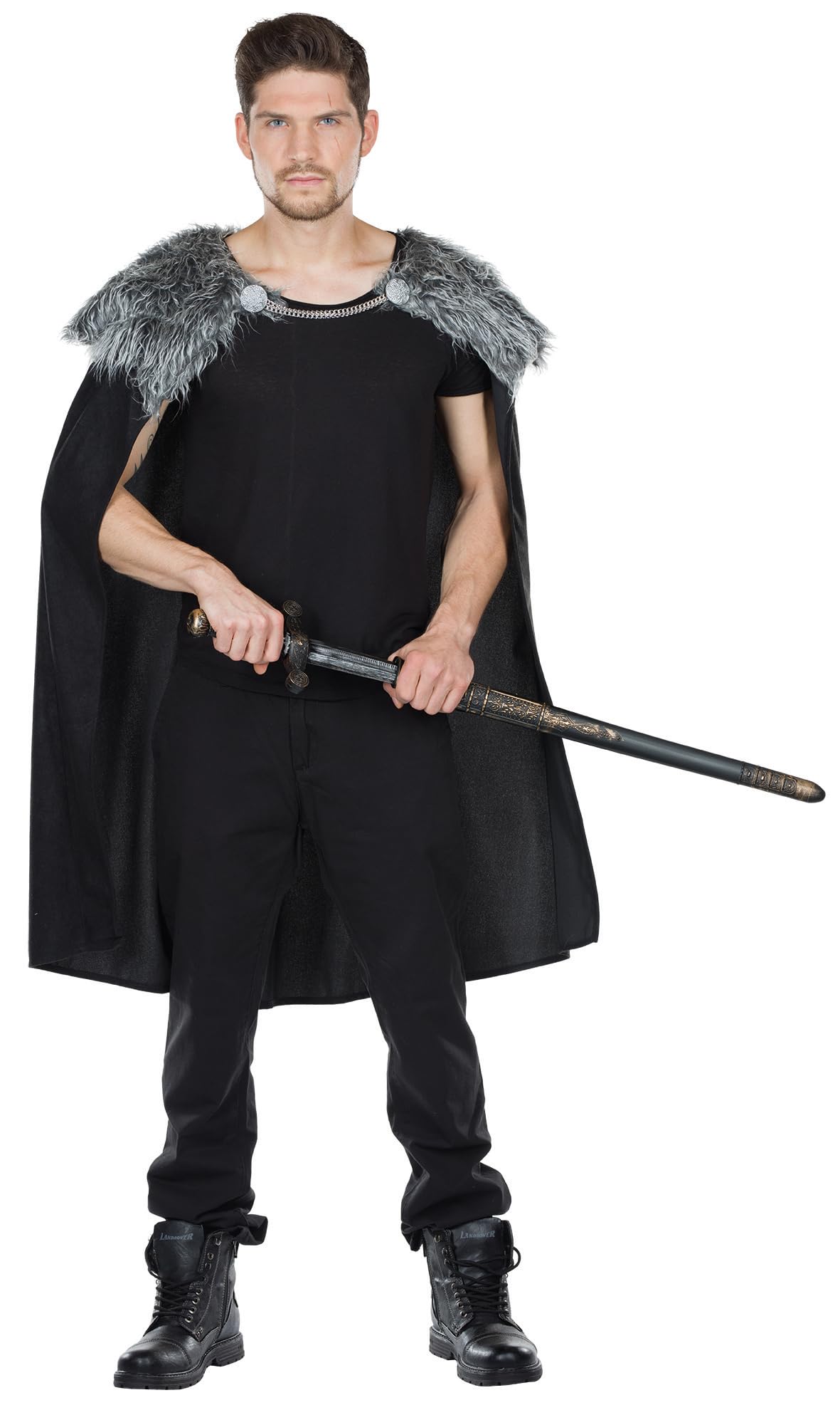 PartyXPeople Wolf Warrior Cape | Men's Fancy Dress Medieval Warrior | Cape Fur | Costume | Cape Nordic Wolf Fighter Black 14319-STD