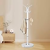 Snaikor Metal Coat Rack Stand with Natural Marble Base, Modern Coat Rack Freestanding, 360°Rotary Coat Racks with 14 Hooks, H