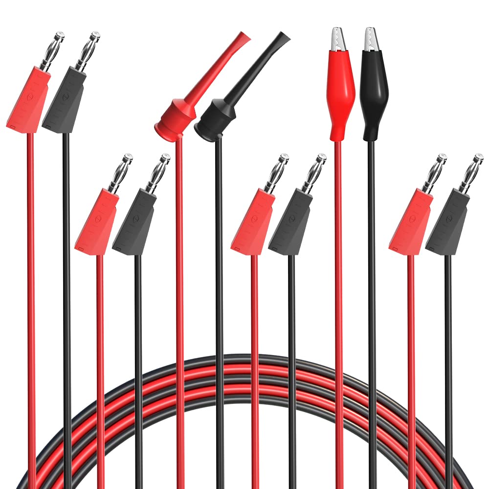 Cleqee 3 Pairs Multimeter Test Leads Set 4mm Stackable Banana Plug to Alligator Clips Mini Test Hook Clips Stackable Banana Plug Cables Copper Electrical Wire