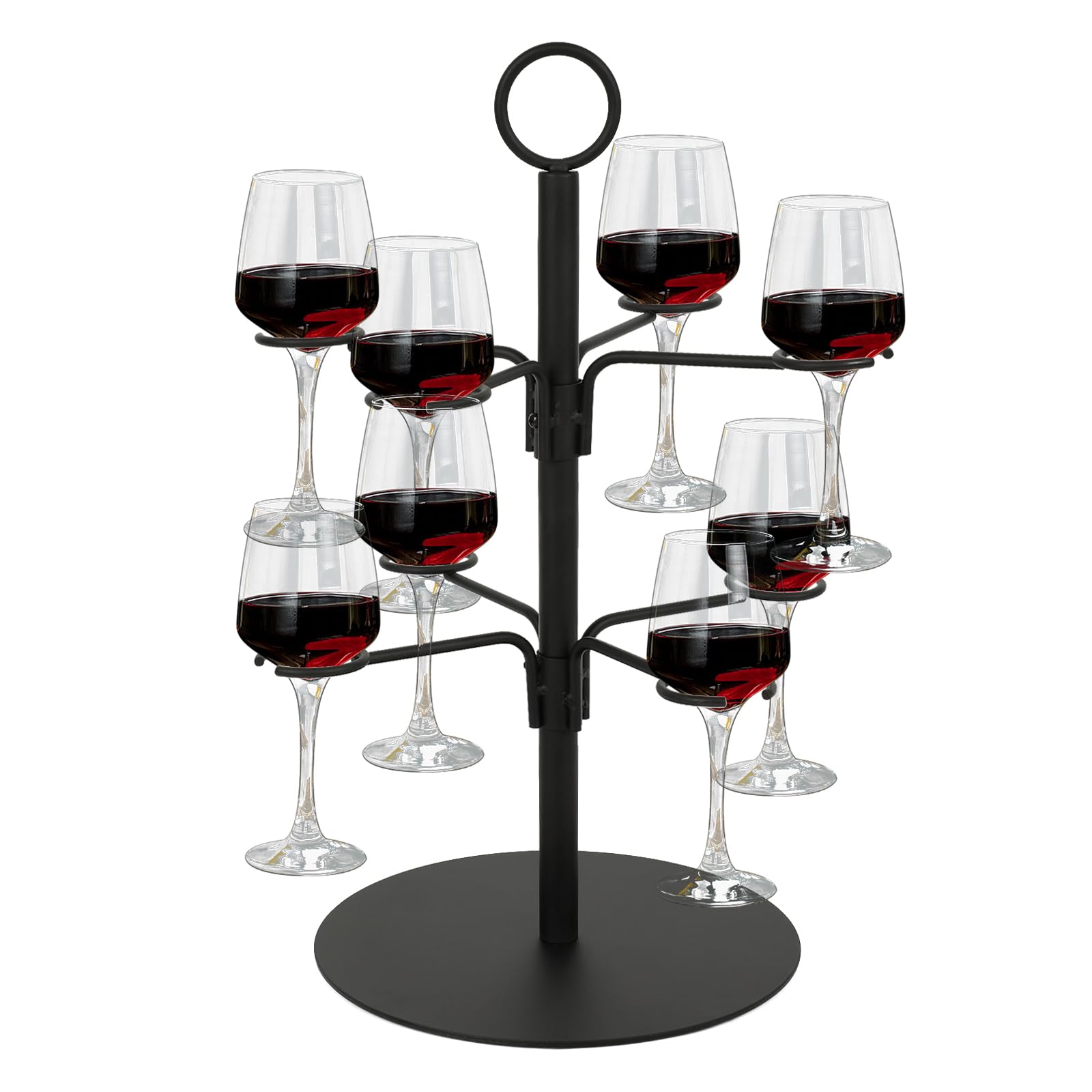 OUGPIU Champagne Display Stand,Cocktail Drinks Tree Stand 2 Tiers 8 Holders Metal Champagne Tower Stand Wine Glass Drink Cup Shelves Rack for Beverage Cocktails Martini Margarita Bar Party