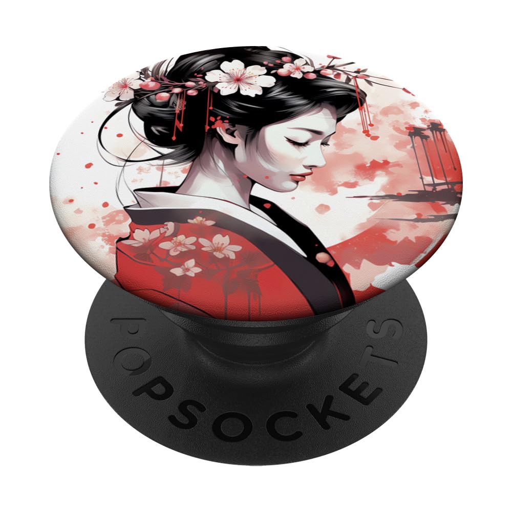 Geisha Revival Cherry Blossom Futurism Unveiled PopSockets Swappable PopGrip