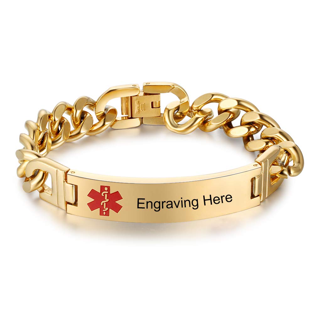 7.5 to 8.5 Inches Free Engrave Emergency Medical Bracelets for Men