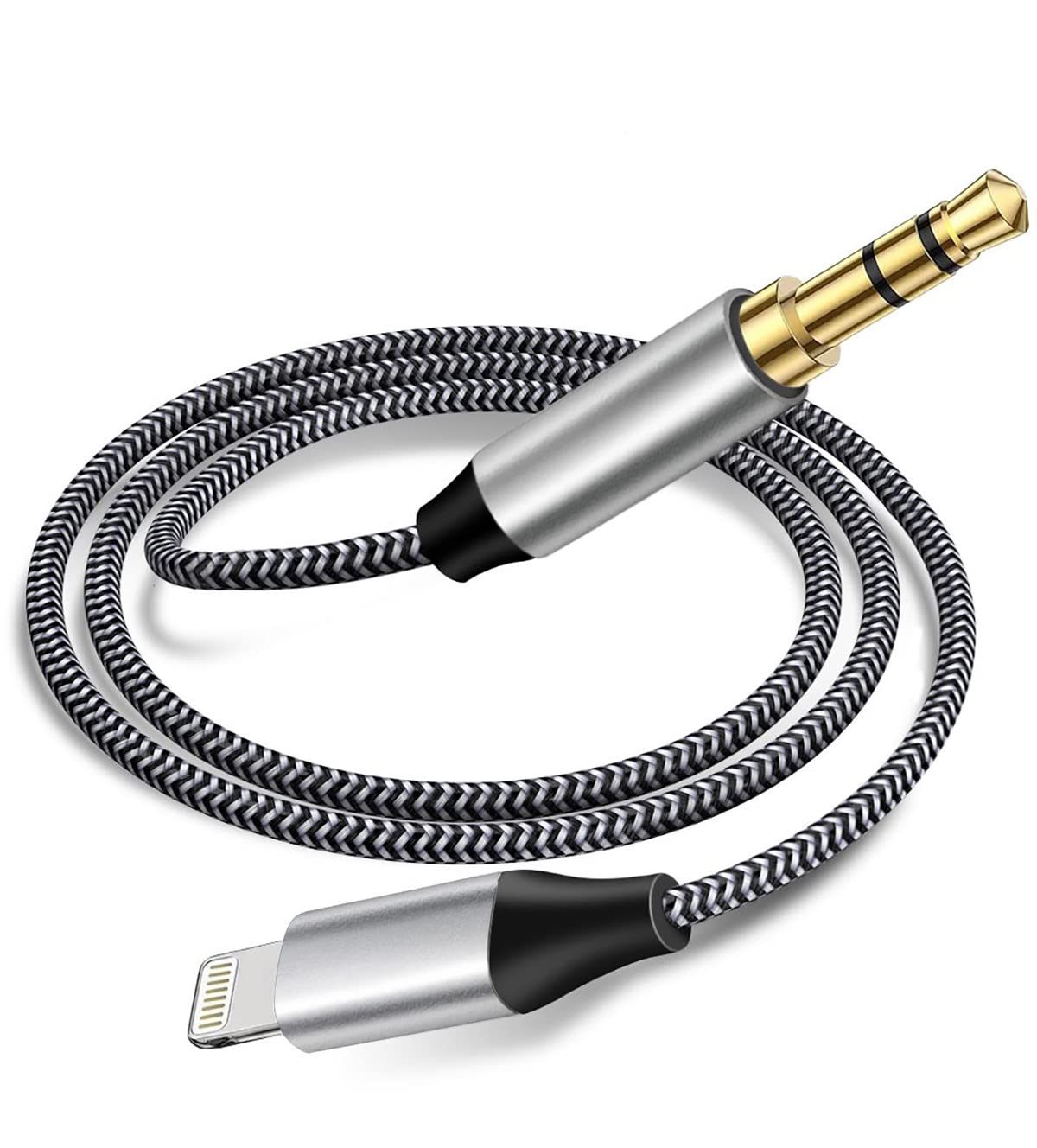 iphone auxiliary cord, lightning to audio cable 3.5mm nylon braided iphone 13 12 11 xs xr x 8 7 6 ipad ipod to car/home/headphone/speaker, headphone jack adapter