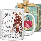 Koouyiedy Just a Girl Who Loves Gnomes & Coffee Gnomes Mug Gifts for Women Birthday Christmas Gnome Gifts for Girls Friend Daughter Sister Bestie 11OZ
