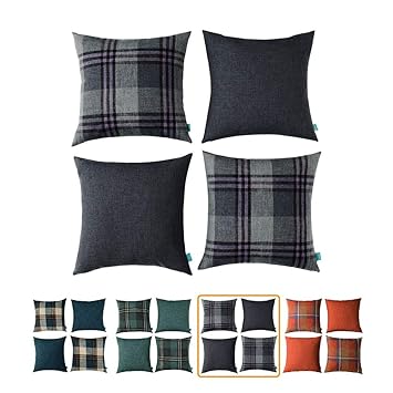 Amazon Com Homeplus Set Of 4 Linen Look Plaid Throw Pillow Cover
