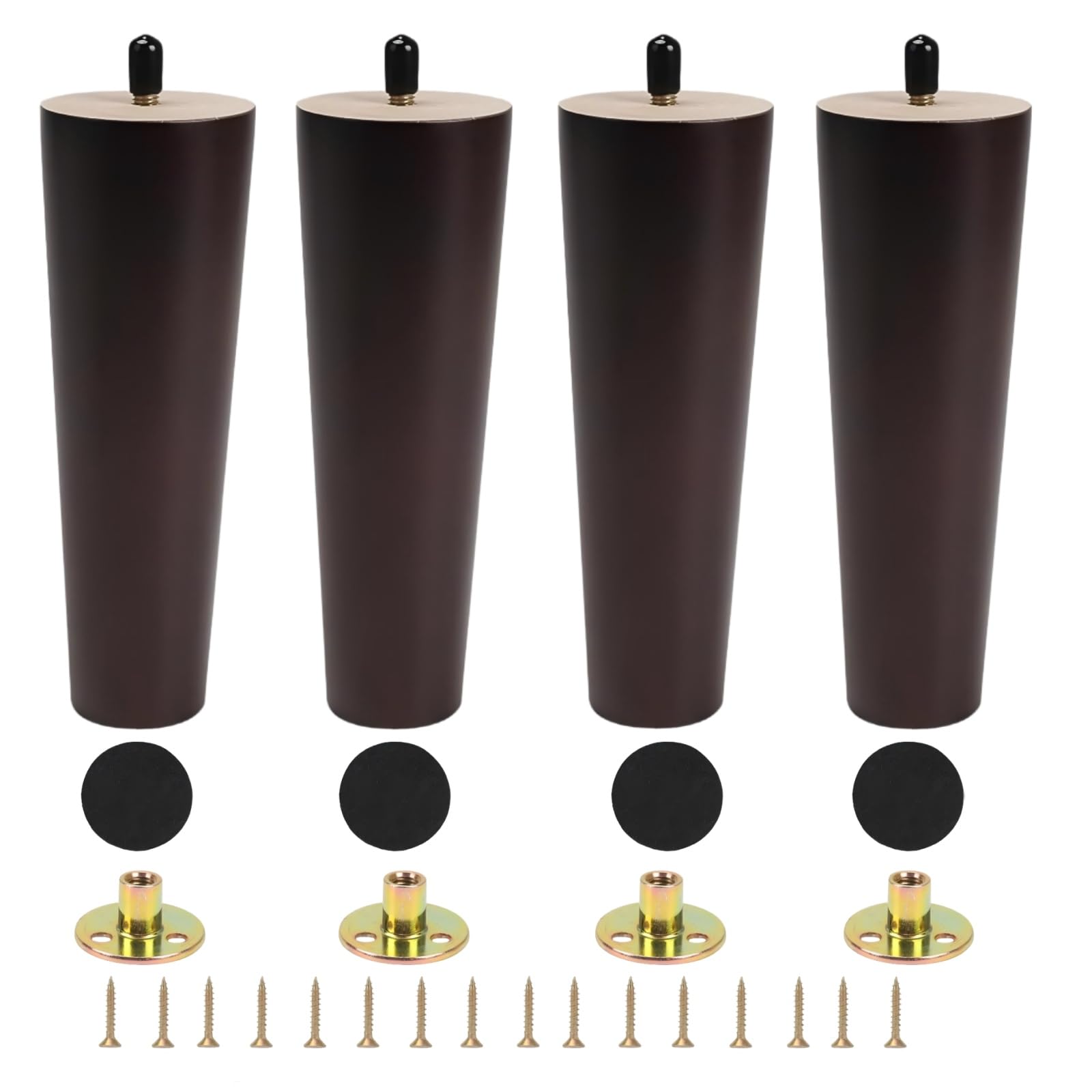 Zythrem Wooden Furniture Legs 20cm/8inch Solid Walnut Wood Sofa Legs Set of 4 Chair Table Leg Replacement Furniture Feet with Mounting Plates Screws Protection Pad for Cabinet Bed TV Stand