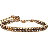 Infinityee Ankle Bracelet Woven Light Brown Leather Vintage Handmade Hippie Bohemian Gypsy Boho Unisex Anklet for Men, Women, Teen (Tiger Eye stone)