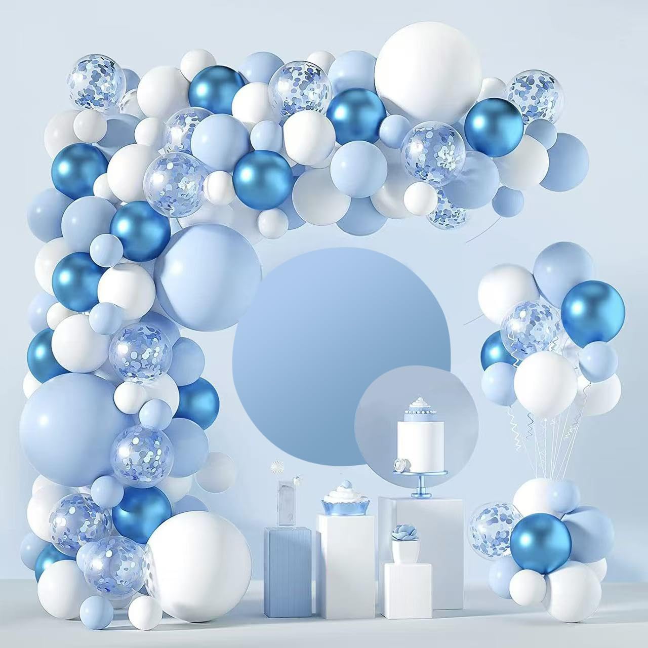 Photo 1 of ****** 2 packs*****Bomeirc 117-Piece Blue Balloon Garland Arch Kit Has Latex Metallic Confetti Balloons of Various Sizes (18", 12", 10", 5") and Suits Birthday, Graduation and Anniversary Party.
