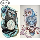 Standie 2 Pack 5D Diamond Painting DIY Rhinestone Embroidery Full Round Drill Diamond Painting Set Full Drill Kit Cross Stitch Painting for Living Room by (30 x 40 CM Black Cat & Owl)