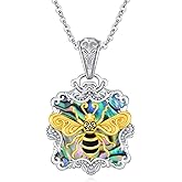 CRWENG Bee/Butterfly Necklace for Women 925 Sterling Silver Bee/Butterfly Pendant Necklaces with Abalone Shell Animal Jewelry Gifts for Women