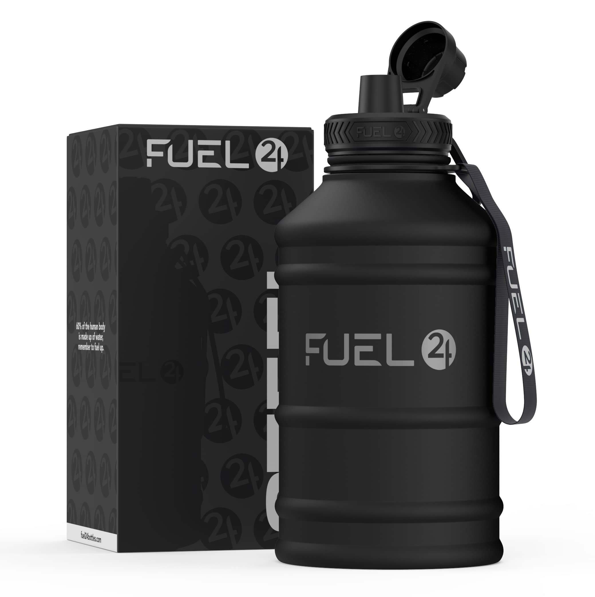 Fuel24 Stainless Steel Jug - 1.3 or 2.2 Litre Water Bottle - Extra Strong, BPA Free, Leak Proof - Large Gym Sports Bottle, 1.3L, 2.2L, Metal Bottle - Colour Options