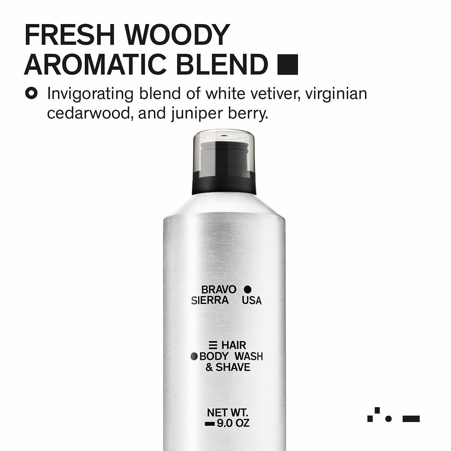 Bravo Sierra 4-in-1, Body & Face Wash, Shampoo, and Shave Gel 9 oz, White Vetiver and Cedarwood - Rich, Dense and Creamy Lather for a Smooth Gentle Application - SLS/SLES Free Formula