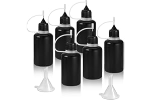 HARSKIYER 30ml Precision Tip Applicator Bottle, 6 Pcs Black Fine Needle Tip Squeeze Bottles with 2 Mini Funnel, Fine Line Applicator wtih Leak-Proof Caps for DIY, Paint, Quilling, Craft, Acrylic