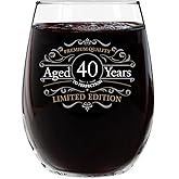 DU VINO Vintage Edition 40th Birthday Stemless Wine Glass for Men and Women (40th Anniversary) 15 oz | Happy Birthday Wine Glasses for 40 Year Old | Classic Birthday Gift, Reunion Gift for Him or Her