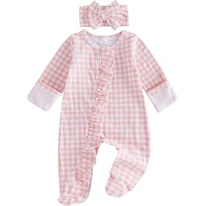 Seyurigaoka Newborn Baby Girl Print Footed Romper Long Sleeve Jumpsuit | Cotton Blend Preemie Newborn 3 6 Months Girls Zipper